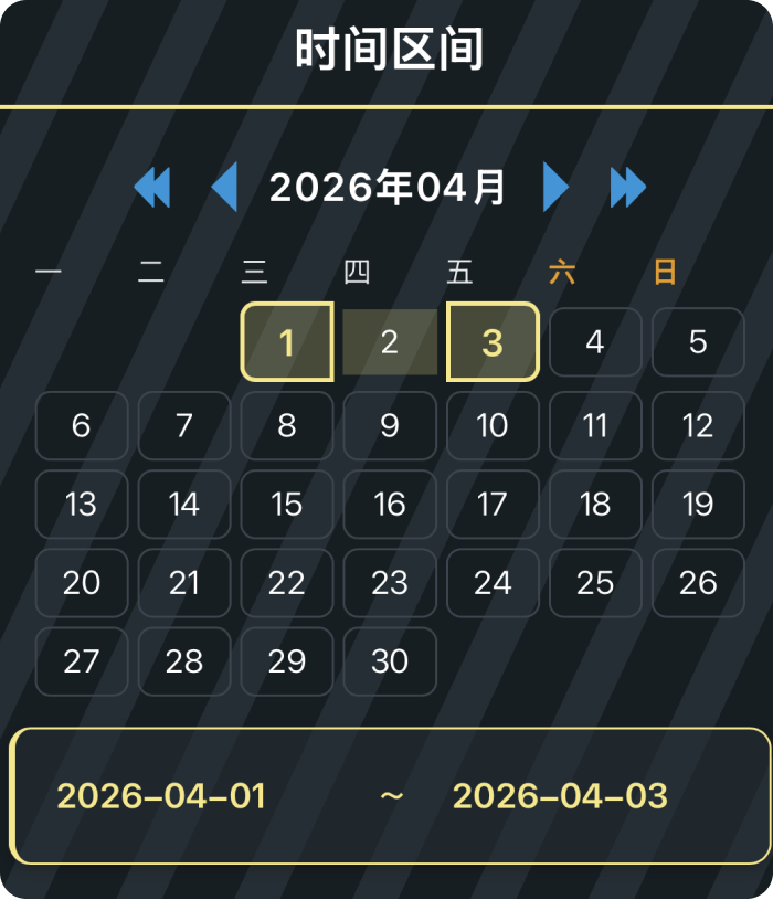 成本报表：选择时间范围